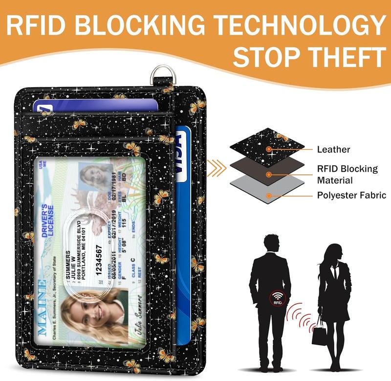 Yonlevres Mushroom Credit Card Holder Slim Wallet, RFID Wallet Women Front Pocket Small Card Holder, Travel Funny Cute Thin Card Case with ID Window PU Leather RFID Blocking Card Organizer Gifts Girls - Image 5